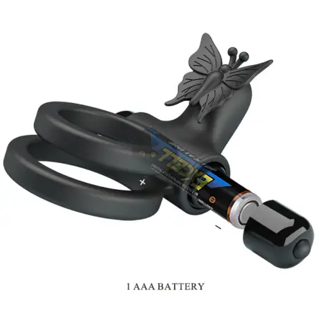 PRETTY LOVE - DOBLE ANILLO VIBRADOR CON ESTIMULADOR NEGRO 