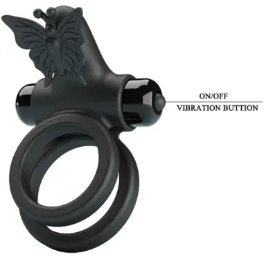 PRETTY LOVE - DOBLE ANILLO VIBRADOR CON ESTIMULADOR NEGRO 