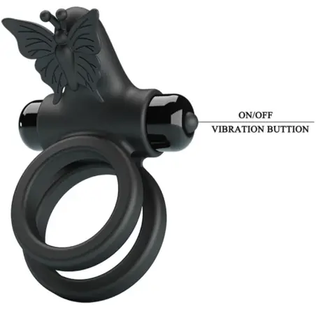 PRETTY LOVE - DOBLE ANILLO VIBRADOR CON ESTIMULADOR NEGRO 