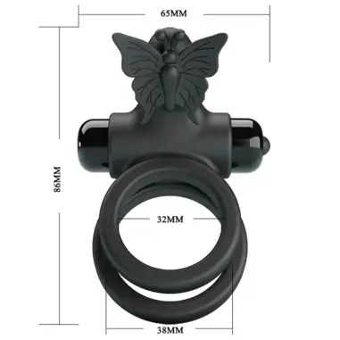 PRETTY LOVE - DOBLE ANILLO VIBRADOR CON ESTIMULADOR NEGRO 