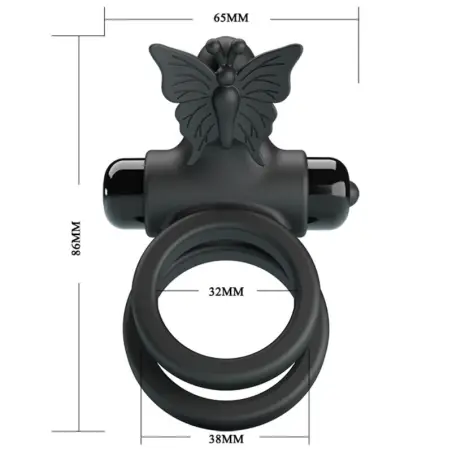 PRETTY LOVE - DOBLE ANILLO VIBRADOR CON ESTIMULADOR NEGRO 