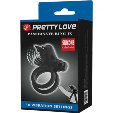 PRETTY LOVE - DOBLE ANILLO VIBRADOR CON ESTIMULADOR NEGRO 