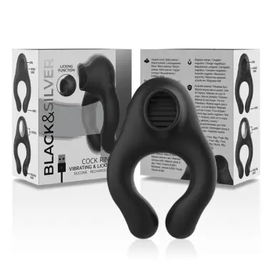 BLACK&SILVER - ANILLO VIBRADOR SILICONA 3 MOTORES RECARGABLE NEGRO 