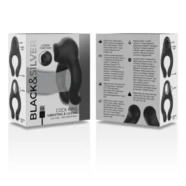 BLACK&SILVER - ANILLO VIBRADOR SILICONA 3 MOTORES RECARGABLE NEGRO 