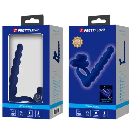 PRETTY LOVE - AJMAL ANILLO VIBRADOR CON PLUG AZUL 