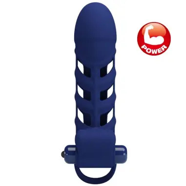 PRETTY LOVE - ALTAF ANILLO VIBRADOR CON FUNDA DE SILICONA AZUL 
