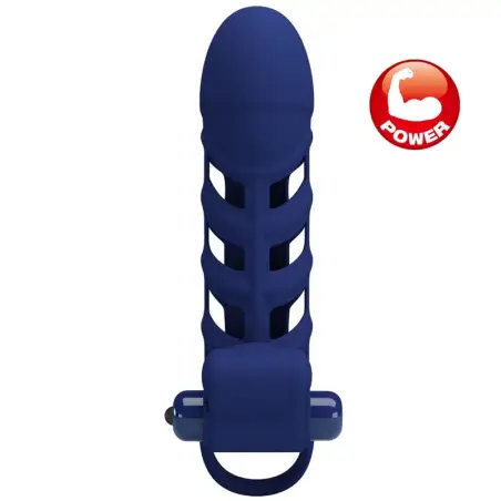 PRETTY LOVE - ALTAF ANILLO VIBRADOR CON FUNDA DE SILICONA AZUL 