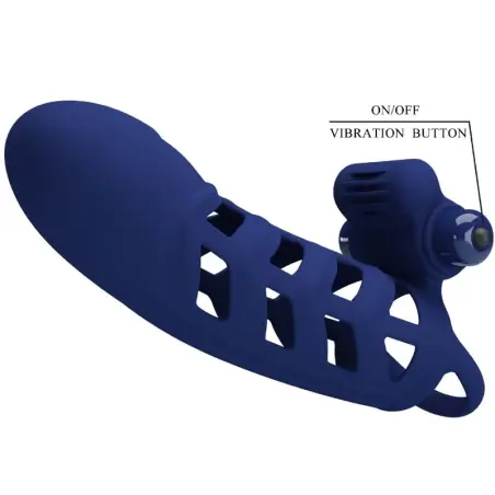 PRETTY LOVE - ALTAF ANILLO VIBRADOR CON FUNDA DE SILICONA AZUL 