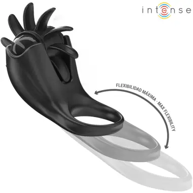 INTENSE - MABEL ANILLO VIBRADOR 10 VIBRACIONES CON ESTIMULADOR DE CLÍTORIS NEGRO 