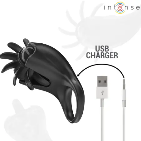 INTENSE - MABEL ANILLO VIBRADOR 10 VIBRACIONES CON ESTIMULADOR DE CLÍTORIS NEGRO 
