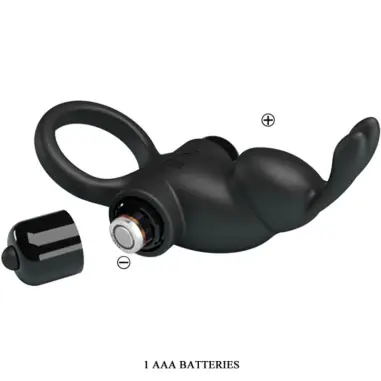 PRETTY LOVE - ANILLO VIBRADOR + ESTIMULADOR RABBIT CLÍTORIS 10 VIBRACIONES NEGRO 