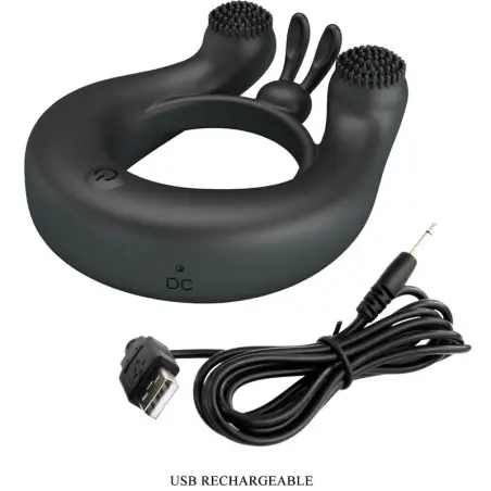 PRETTY LOVE - DAHLIA ANILLO VIBRADOR + ESTIMULADOR DE CLÍTOIS 12 VIBRACIONES NEGRO 