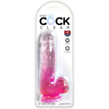 KING COCK - CLEAR PENE REALÍSTICO CON TESTÍCULOS 13.5 CM ROSA Dildos para Arneses