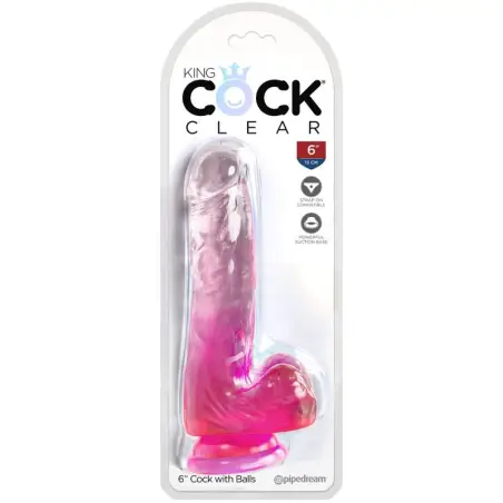KING COCK - CLEAR PENE REALÍSTICO CON TESTÍCULOS 13.5 CM ROSA Dildos para Arneses