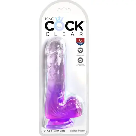 KING COCK - CLEAR PENE REALÍSTICO CON TESTÍCULOS 13.5 CM MORADO Dildos para Arneses