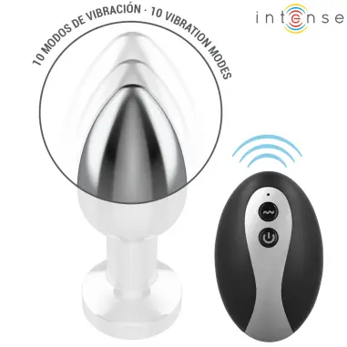 INTENSE - PLUG ANAL TALLA S DE METAL VIBRADOR CON LUCES LED MULTICOLOR Y CONTROL REMOTO 
