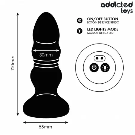 ADDICTED TOYS - PLUG ANAL VIBRADOR THRUSTING Y LUZ LED CONTROL REMOTO 