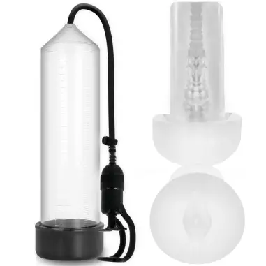 PUMP ADDICTED - BOMBA ERECCIÓN RX5 TRANSPARENTE CON MASTURBADOR Bomba Alargadora Pene