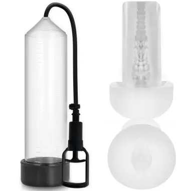 PUMP ADDICTED - BOMBA ERECCIÓN RX7 TRANSPARENTE CON MASTURBADOR Bomba Alargadora Pene