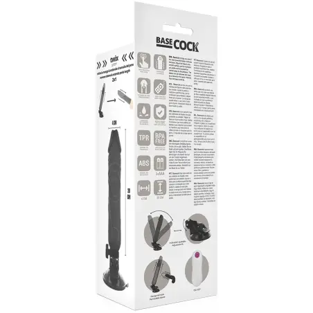BASECOCK - VIBRADOR REALÍSTICO CONTROL REMOTO NEGRO 20 CM -O- 4 CM 