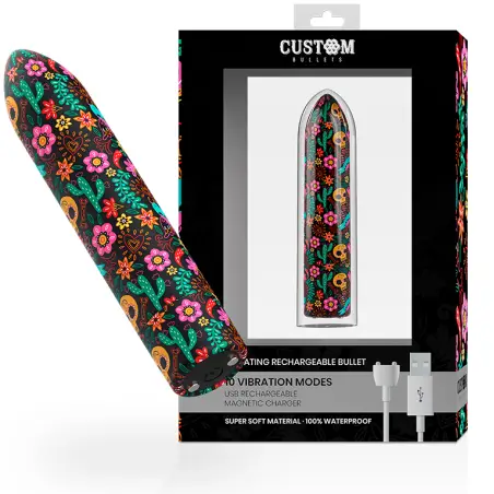 CUSTOM BULLETS - BALA RECARGABLE SKULL 10 INTENSIDADES Balas vibradoras