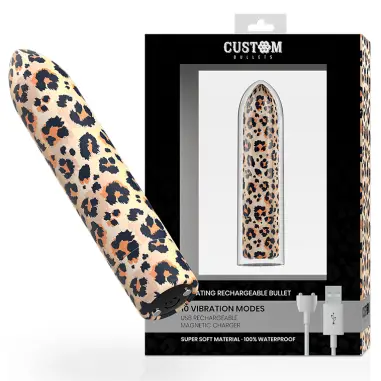 CUSTOM BULLETS - BALA RECARGABLE LEOPARD 10 INTENSIDADES Balas vibradoras
