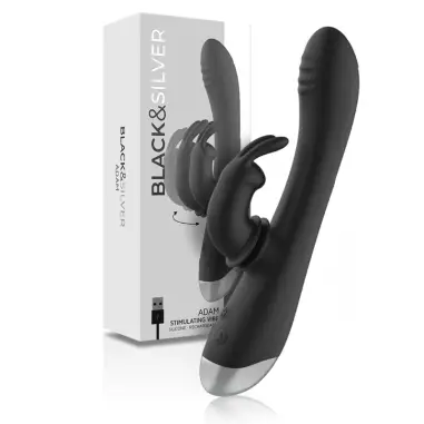 BLACK&SILVER - DJ. ADAM ESTIMULADOR RABBIT SILICONA RECARGABLE NEGRO 