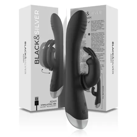 BLACK&SILVER - DJ. ADAM ESTIMULADOR RABBIT SILICONA RECARGABLE NEGRO 