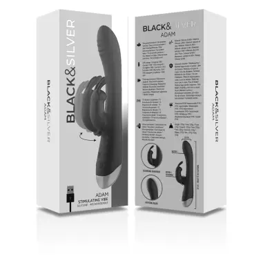 BLACK&SILVER - DJ. ADAM ESTIMULADOR RABBIT SILICONA RECARGABLE NEGRO 