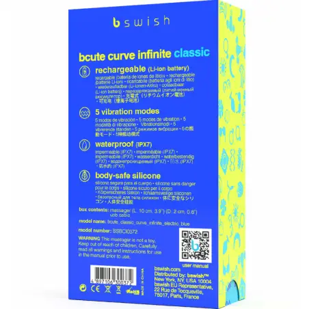 B SWISH - BCUTE CURVE INFINITE CLASSIC VIBRADOR RECARGABLE SILICONA AZUL 