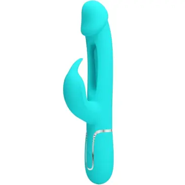 PRETTY LOVE - KAMPAS VIBRADOR RABBIT 3 EN 1 MULTIFUNCIÓN CON LENGUA VERDE AGUA 