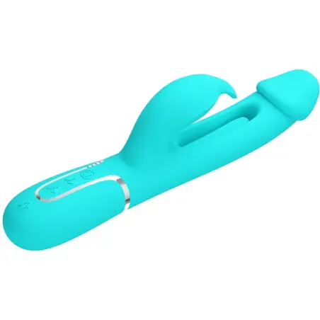 PRETTY LOVE - KAMPAS VIBRADOR RABBIT 3 EN 1 MULTIFUNCIÓN CON LENGUA VERDE AGUA 