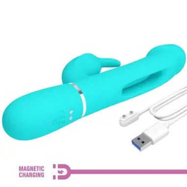 PRETTY LOVE - KAMPAS VIBRADOR RABBIT 3 EN 1 MULTIFUNCIÓN CON LENGUA VERDE AGUA 