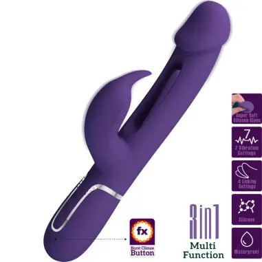 PRETTY LOVE - KAMPAS VIBRADOR RABBIT 3 EN 1 MULTIFUNCIÓN CON LENGUA VIOLETA 