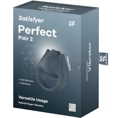 SATISFYER - PERFECT PAIR 2 MULTIVIBRADOR 2 EN 1 ANILLO PARA PENE & ESTIMULADOR DE DEDO GRIS 