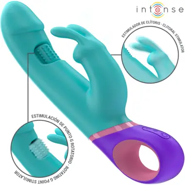 INTENSE - MÓNICA VIBRADOR RABBIT CON ESTIMULADOR ROTATORIO DEL PUNTO G AZUL 