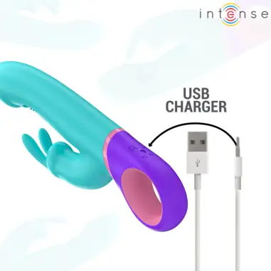 INTENSE - MÓNICA VIBRADOR RABBIT CON ESTIMULADOR ROTATORIO DEL PUNTO G AZUL 