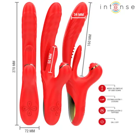 INTENSE - ROSALIA VIBRADOR MULTIFUNCIÓN 3 EN 1 ROJO 