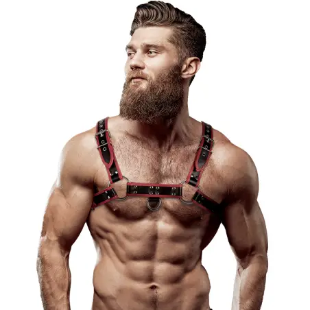 FETISH SUBMISSIVE ATTITUDE - ARNÉS ECOPIEL PECHO HOMBRE NEGRO/ROJO 