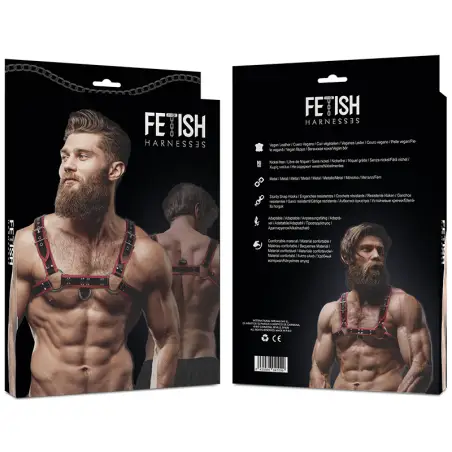 FETISH SUBMISSIVE ATTITUDE - ARNÉS ECOPIEL PECHO HOMBRE NEGRO/ROJO 