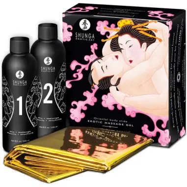 SHUNGA - GEL DE MASAJE ERÓTICO CUERPO A CUERPO ORIENTAL FRESAS Y CAVA 