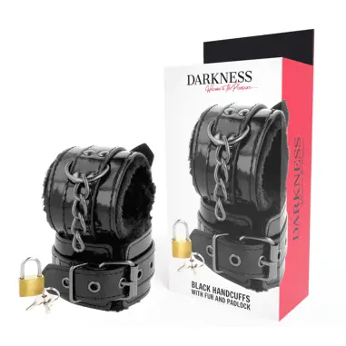 DARKNESS - ESPOSAS CUERO AJUSTABLES MANOS NEGRO CON CANDADO Esposas