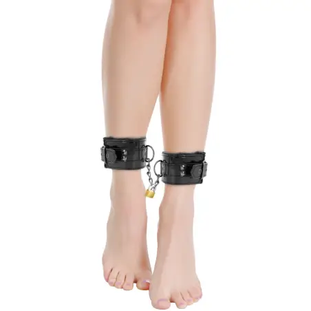 DARKNESS - ESPOSAS CUERO AJUSTABLES TOBILLOS NEGRO CON CANDADO Esposas