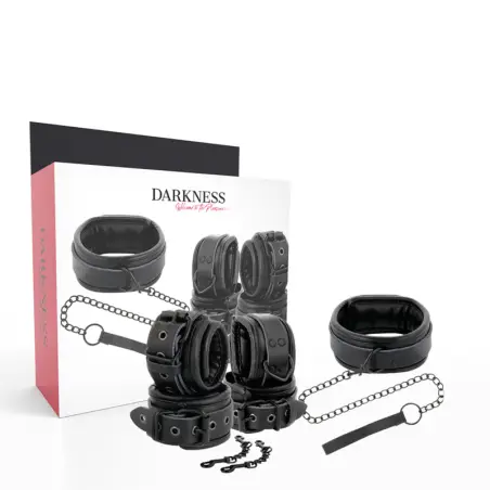 DARKNESS - ESPOSAS Y COLLAR DE CUERO NEGRO 