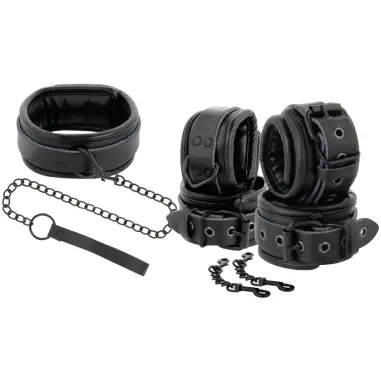 DARKNESS - ESPOSAS Y COLLAR DE CUERO NEGRO 