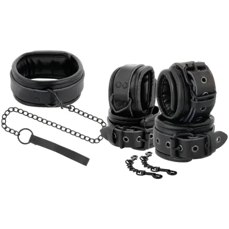 DARKNESS - ESPOSAS Y COLLAR DE CUERO NEGRO 