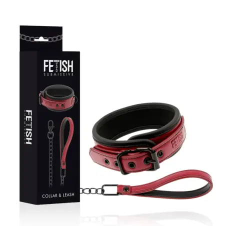 FETISH SUBMISSIVE DARK ROOM - COLLAR CON CADENA CON FORRO DE NEOPRENO 