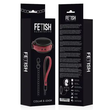 FETISH SUBMISSIVE DARK ROOM - COLLAR CON CADENA CON FORRO DE NEOPRENO 