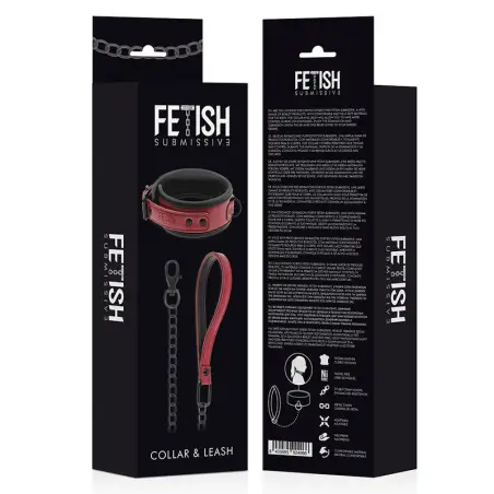 FETISH SUBMISSIVE DARK ROOM - COLLAR CON CADENA CON FORRO DE NEOPRENO 