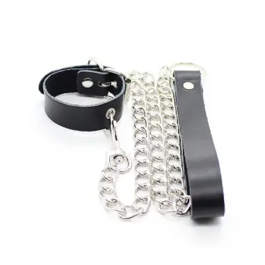 OHMAMA FETISH - COLLAR PARA PENE Y CORREA PIEL CON CADENA METALICA 
